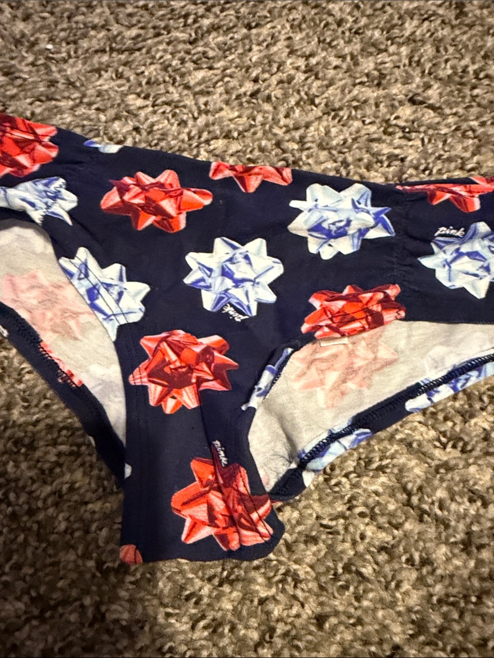 PINK Victoria's Secret Navy Bikini Briefs with Red & White Bow Print